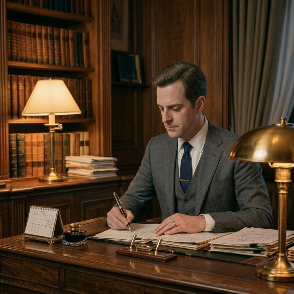 Alfred trabajando en su escritorio